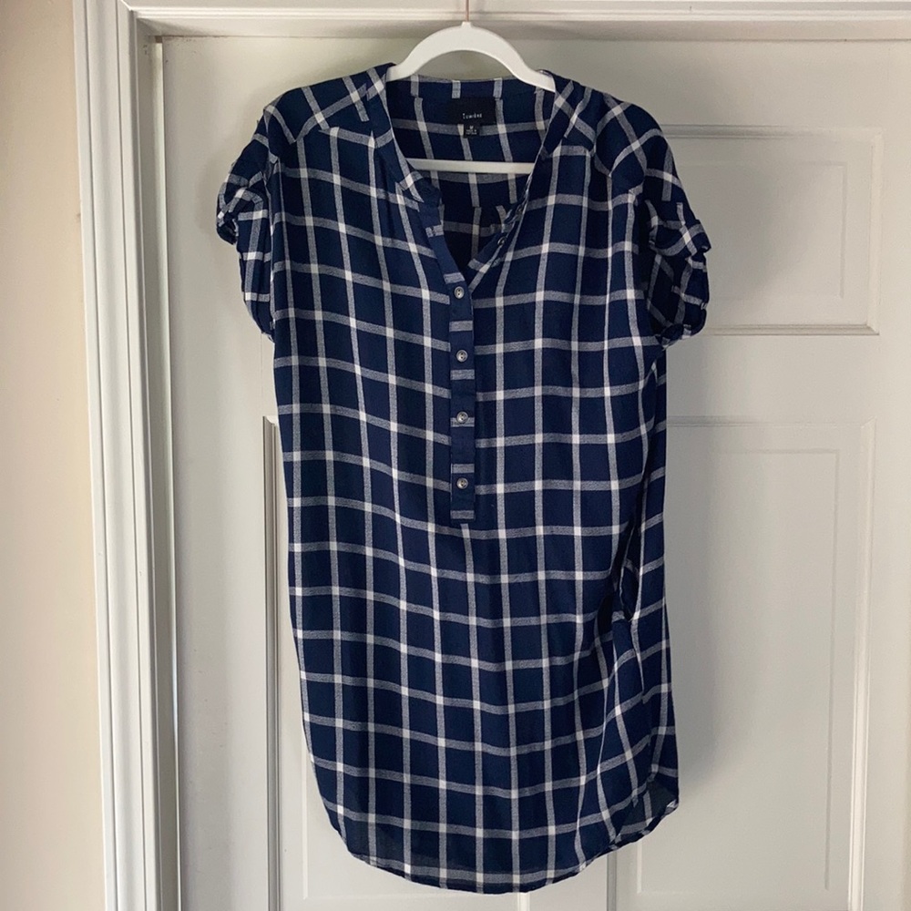 Navy and white checkered print Lumiere dress. Sz M